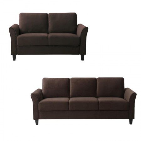 Life-Coffee : Bộ 2 Ghế Sofa Băng và Ghế Đôi - Vải Màu Cà Phê